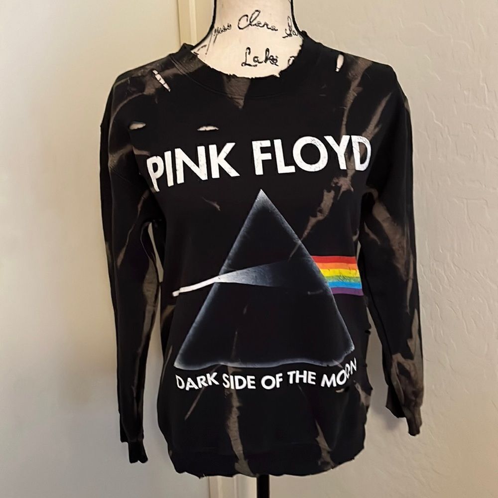 Pink Floyd Black Dark Side Of The Moon Bleached Distressed Graphic Sweatshirt